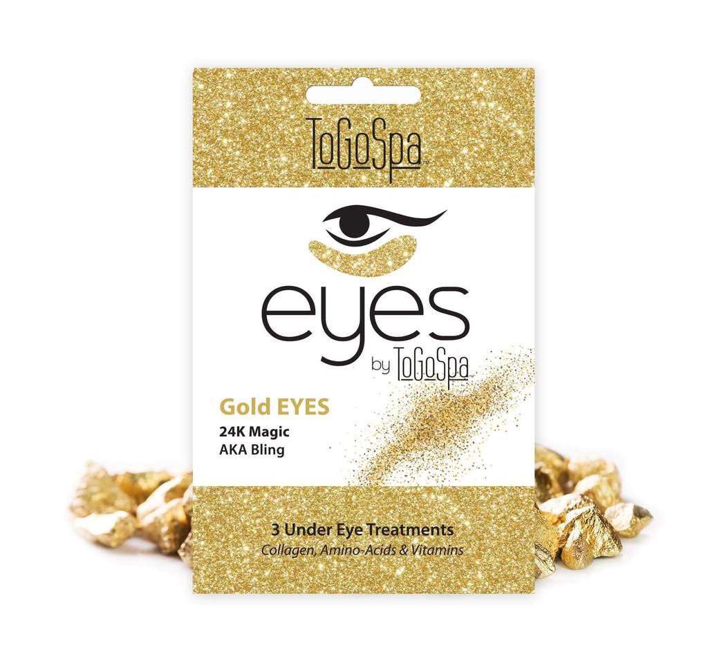 ToGoSpa Golden EYES, 24k Magic | Premium Clean Anti-Aging Gel Masks with Collagen, Hyaluronic Acid, Aloe Vera, Vitamins C & E, and 24k Nano Gold to Promote Health and Radiant Skin – 3 Pack