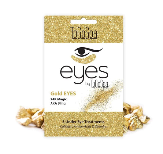 ToGoSpa Golden EYES, 24k Magic | Premium Clean Anti-Aging Gel Masks with Collagen, Hyaluronic Acid, Aloe Vera, Vitamins C & E, and 24k Nano Gold to Promote Health and Radiant Skin – 3 Pack