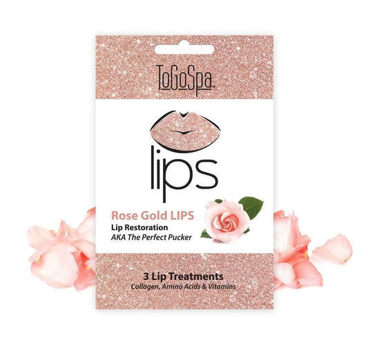 Rose Gold LIPS, The Perfect Pucker | Moisturize, Hydrate, and Soothe Lips | Anti-Aging Clean Collagen Gel Masks with Hyaluronic Acid, Vitamins C & E, Rose Extract and Gold Powder - 3 Pack